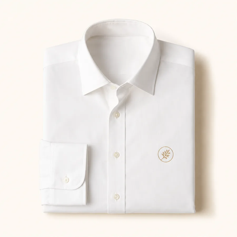 Langarm-Business-Hemd in Weiß mit besticktem Logo – Corporate Wear von BRODIRA